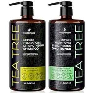 Tea Tree Shampoo and Conditioner Set with Castor Oil, Rosemary Oil for Hair Grow